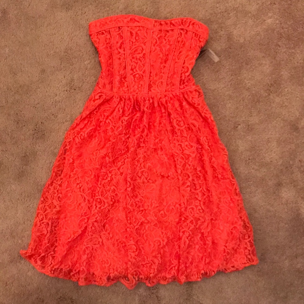 Brand New Coral Strapless Lace Dress